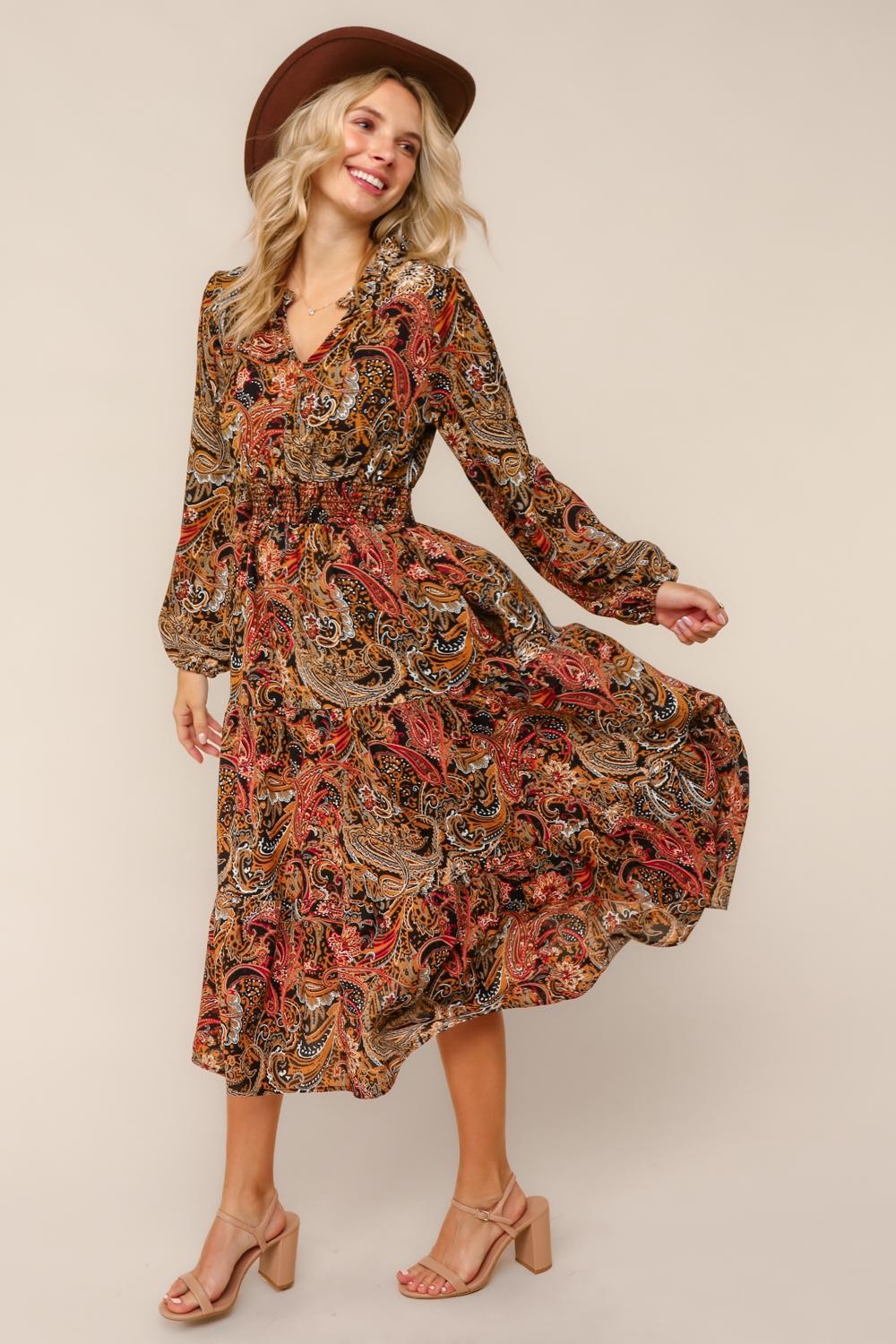 PLUS SMOCKED WAIST MAXI BOHEMIAN WOVEN DRESS