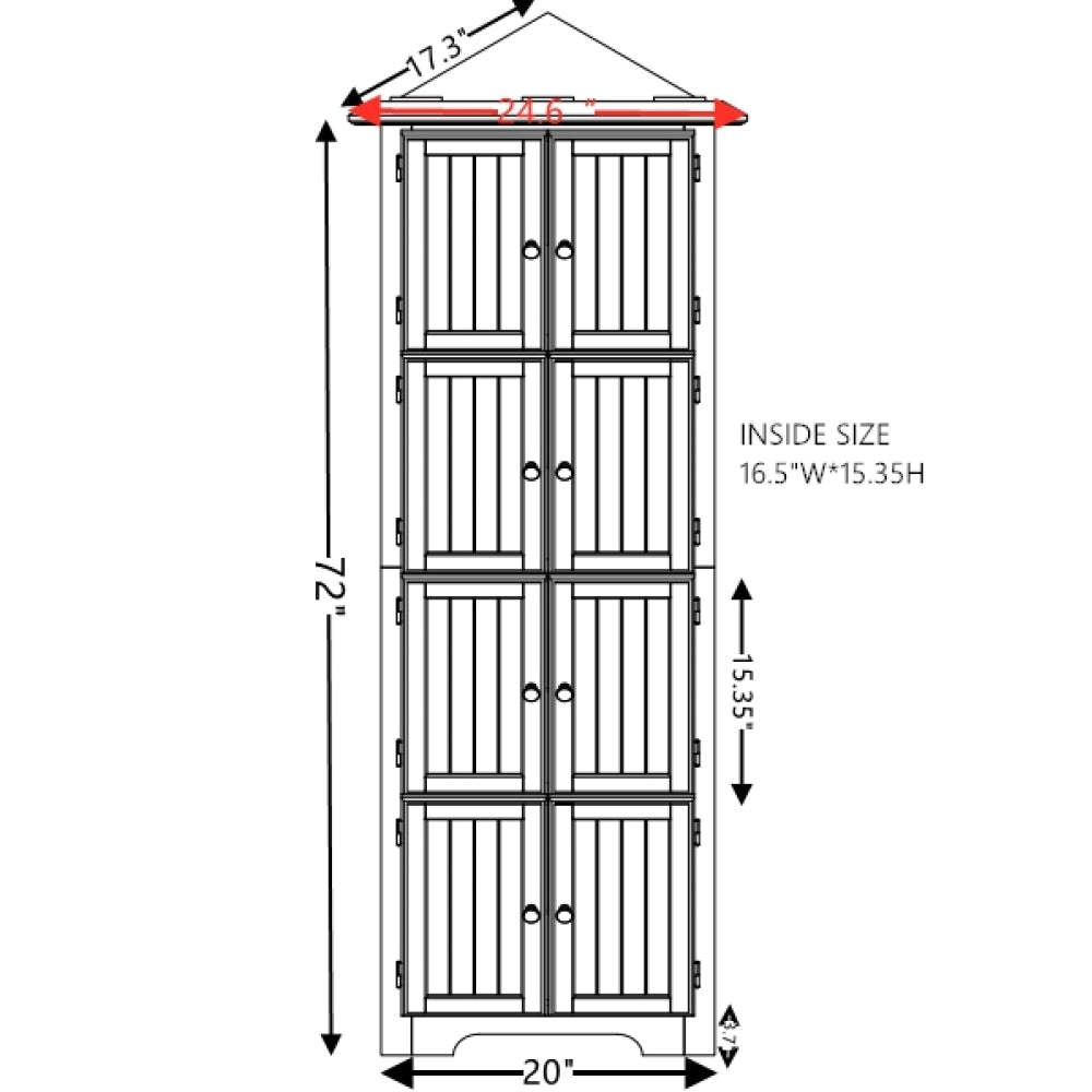 72" Corner Kitchen Pantry Cabinet | 4-Tier Tall Storage with 8 Doors & Shelves — Farmhouse Oak