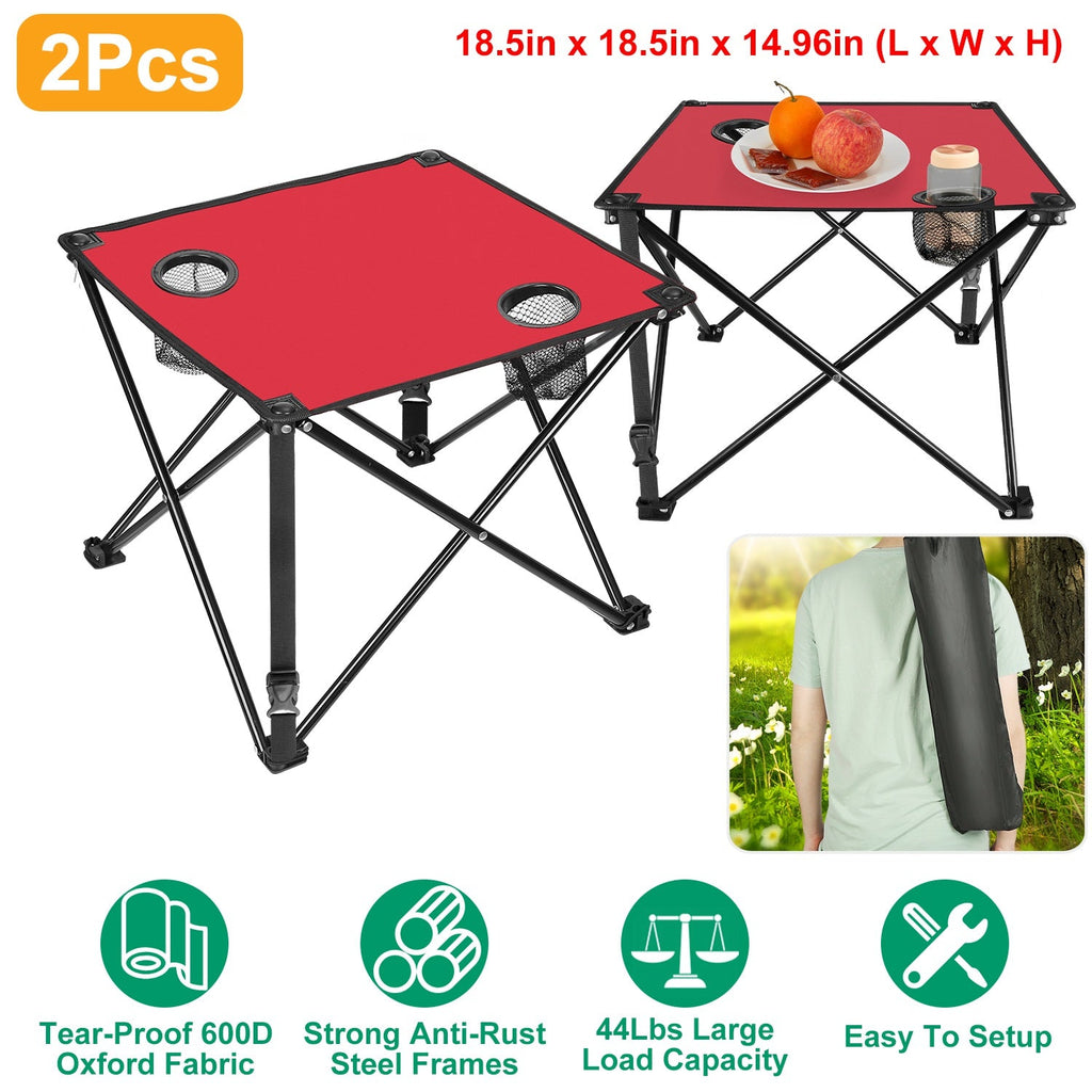 2Pcs Foldable Camping Table Portable Picnic Table Lightweight Travel Desk with 2 Cup Holders/Table Carrying Bag