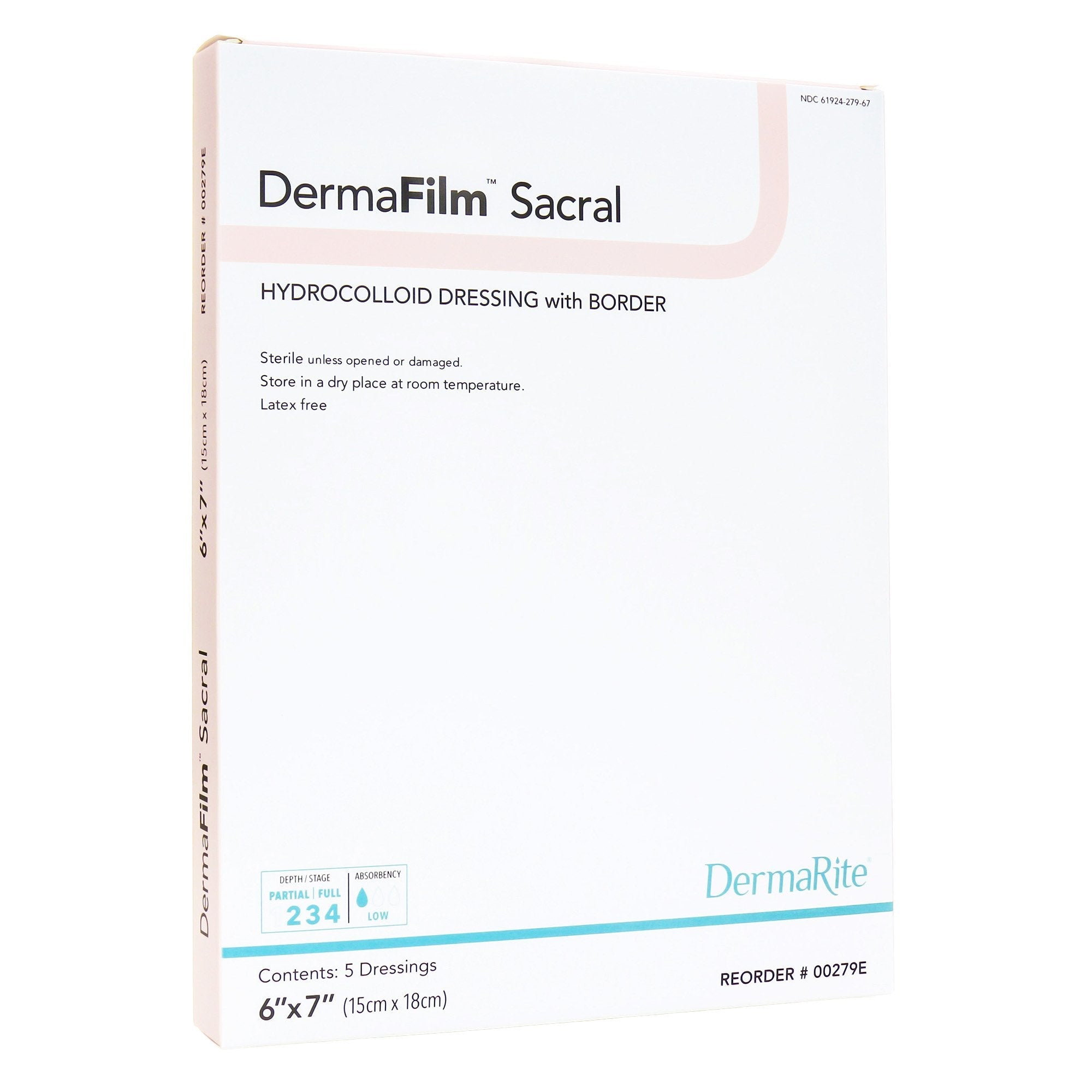 DermaFilm® Hydrocolloid Dressing, 6 x 7 Inch Sacral 00279E