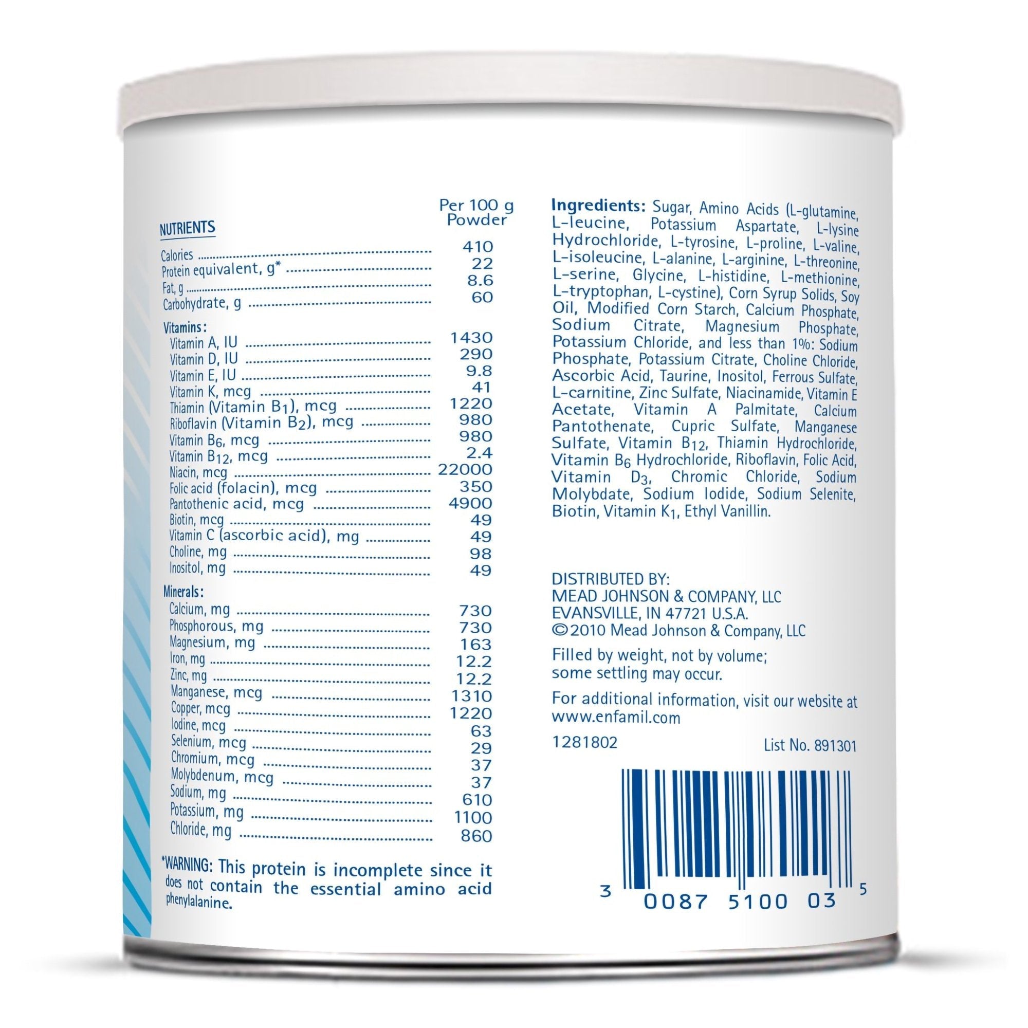 Phenyl-Free® 2 Vanilla Medical Food for the Dietary Management of PKU, 1 lb. Can 891301