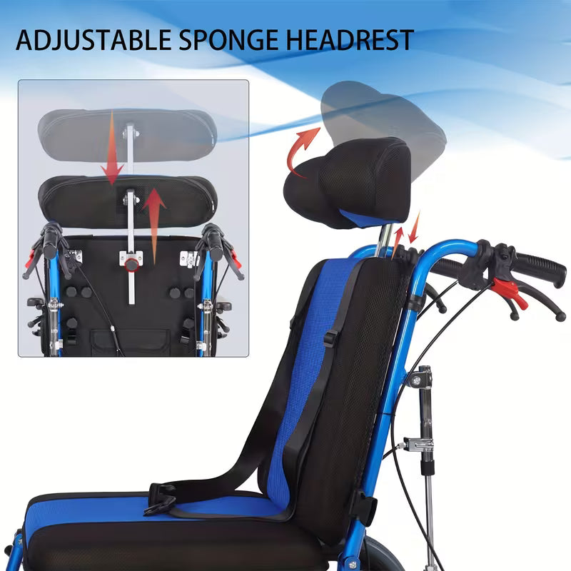 Reclining Foldable Pediatric Wheelchair for Kids & Children Cerebral Palsy, 17"Seat Width, 15"Rear Wheel Manual Folding Multi-Functional Wheelchairs