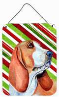 Basset Hound Candy Cane Holiday Christmas Wall or Door Hanging Prints Aluminum Metal Sign Kitchen Wall Bar Bathroom Plaque Home Decor Front Door Plaque, 12x16, Multicolor