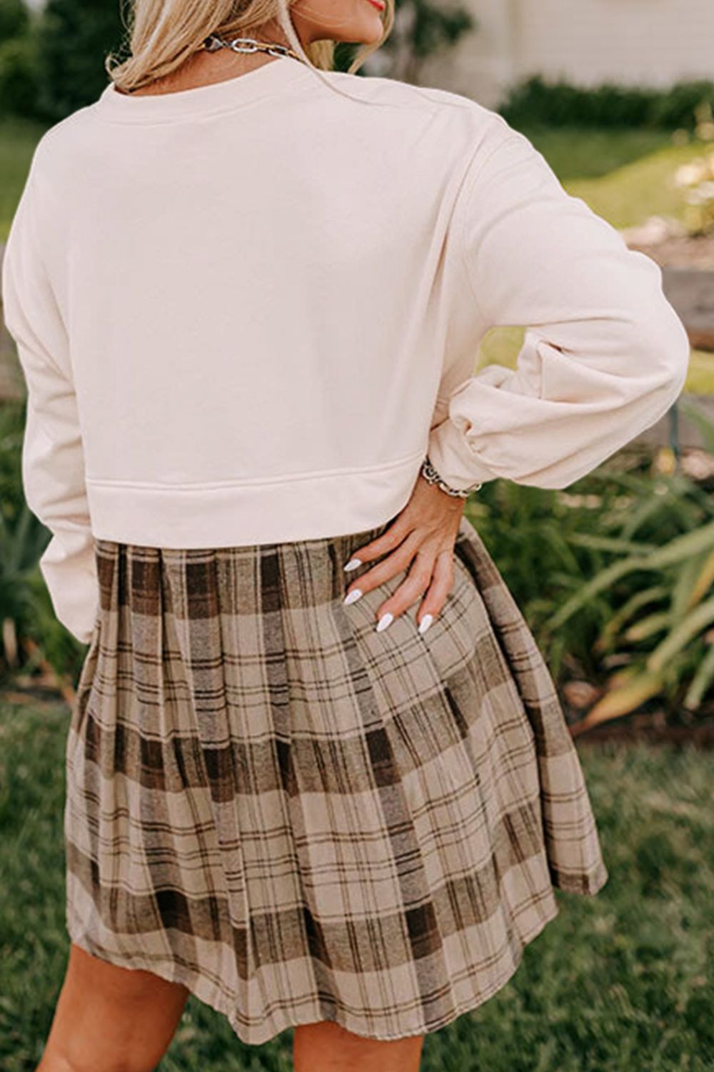 Vintage Plaid Round Neck Long Sleeve Mini Dress Cozy & Stylish Dress Retro Design Dress For Party