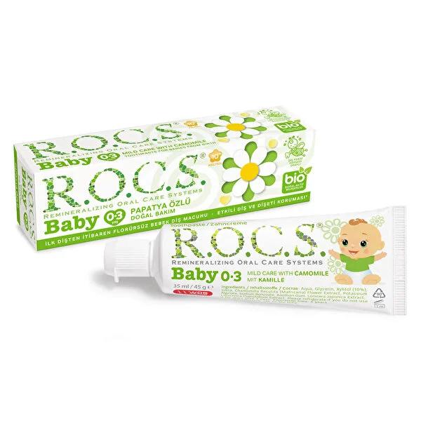 ROCS Baby Toothpaste - Fluoride-Free, Chamomile Extract for Teething Relief, Natural Oral Care for Infants & Toddlers