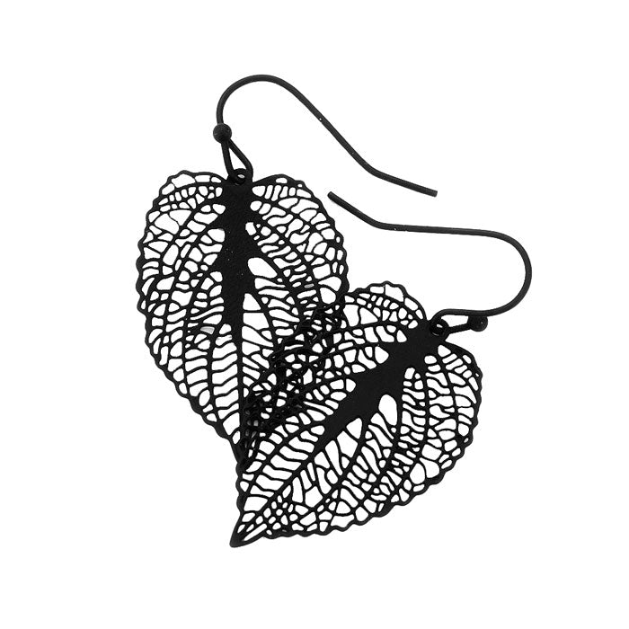 Filigree Brass Metal Leaf Dangle Earrings