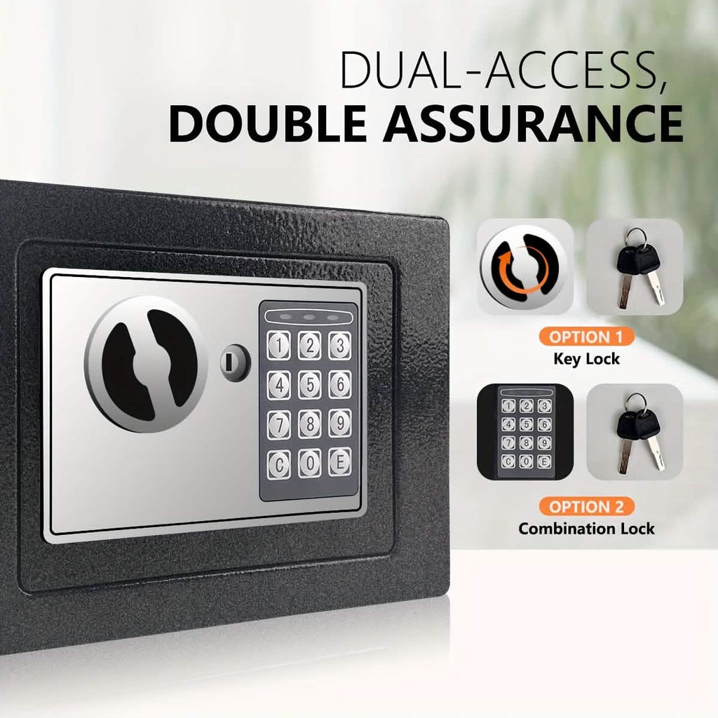 Fireproof Digital Home Safe with Keypad, Sensor Light & Money Bag - Silver - PhishStones Products