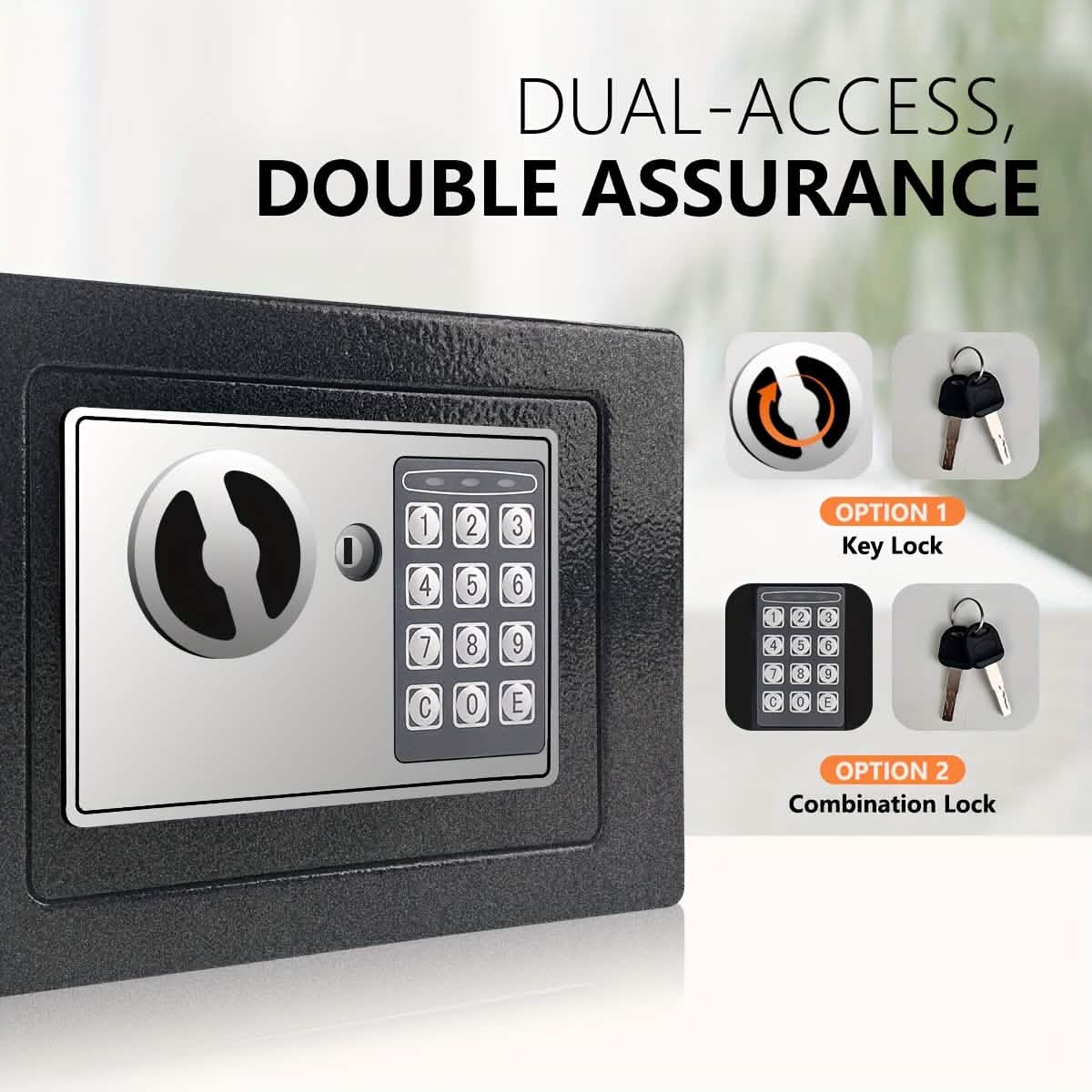 Fireproof Digital Home Safe with Keypad, Sensor Light & Money Bag - Silver - PhishStones Products