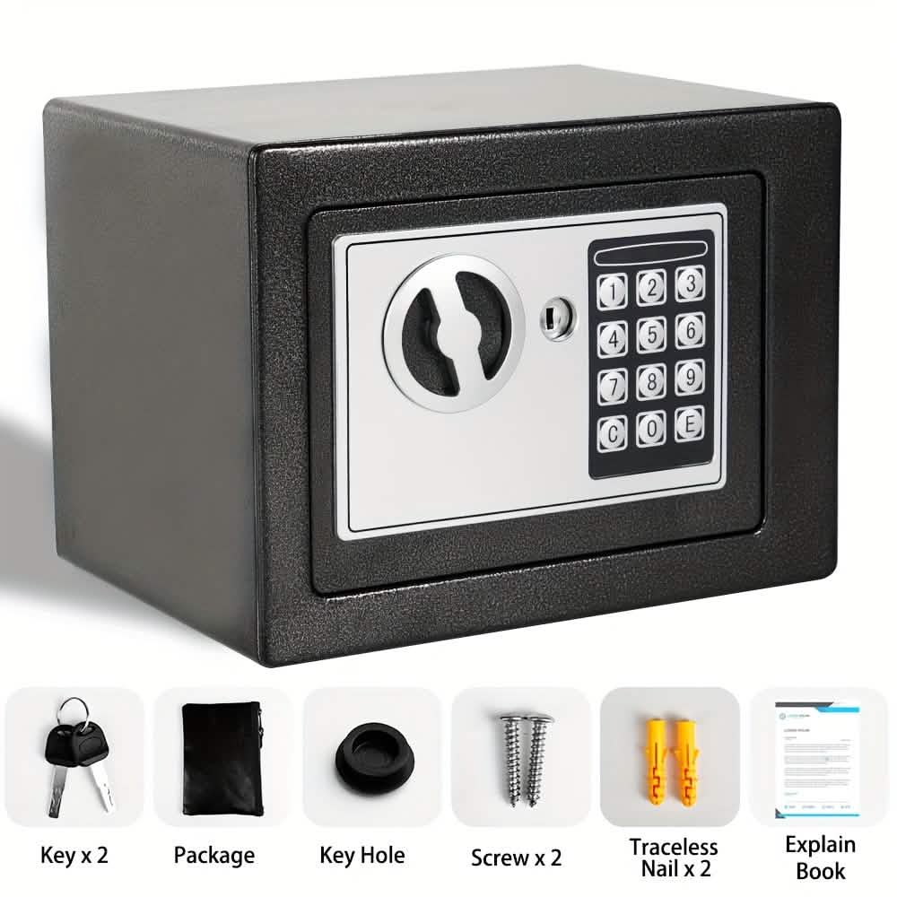 Fireproof Digital Home Safe with Keypad, Sensor Light & Money Bag - Silver - PhishStones Products