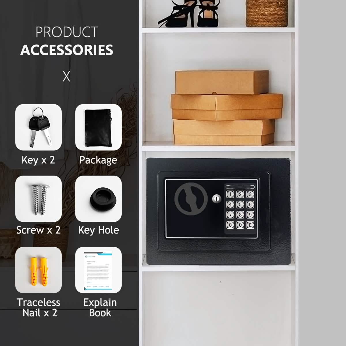 Fireproof Digital Home Safe with Keypad, Sensor Light & Money Bag - Silver - PhishStones Products