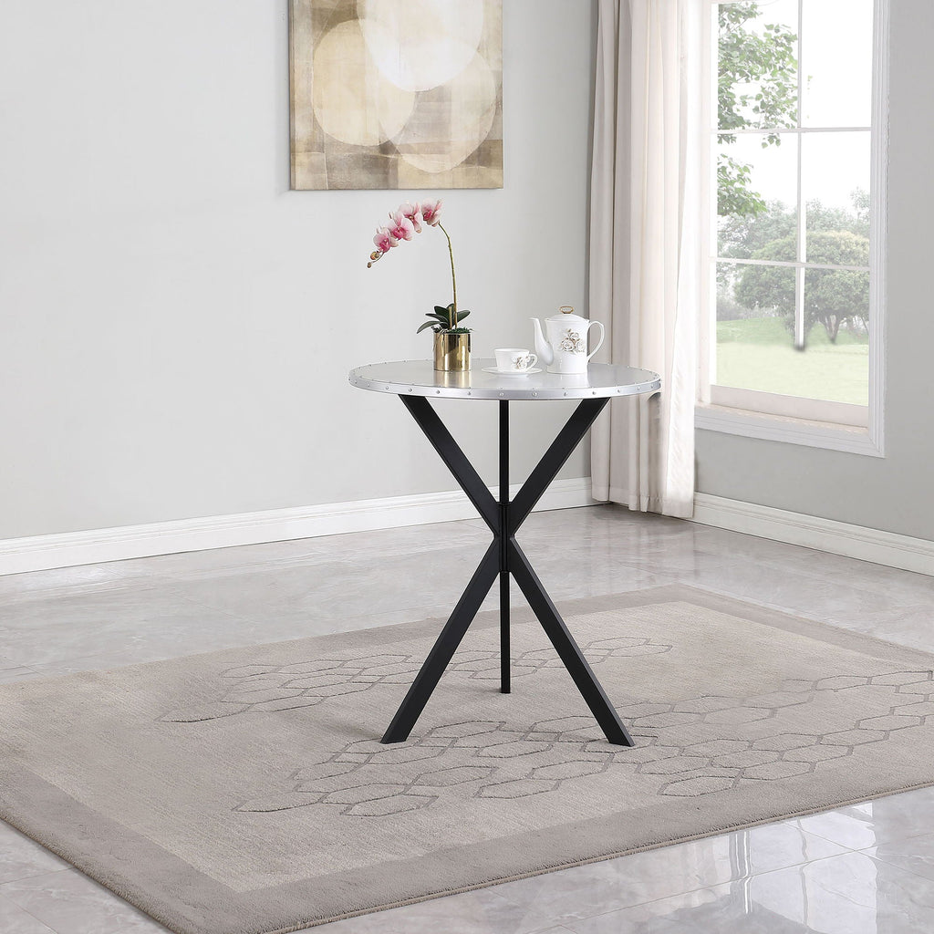 Fitz - Round Bistro Bar Table With X Base - Silver - PhishStones Products