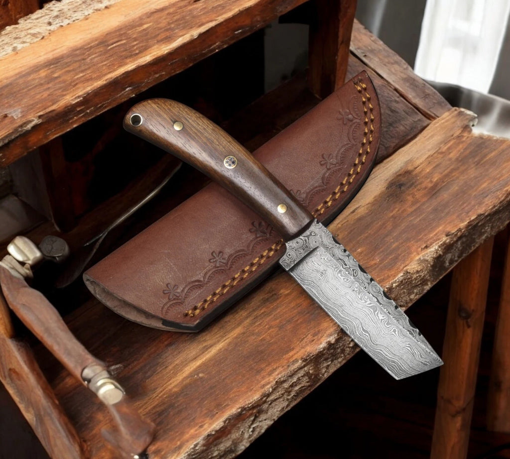 Fixed Blade Tanto EDC Knife With Leather Sheath - PhishStones Products