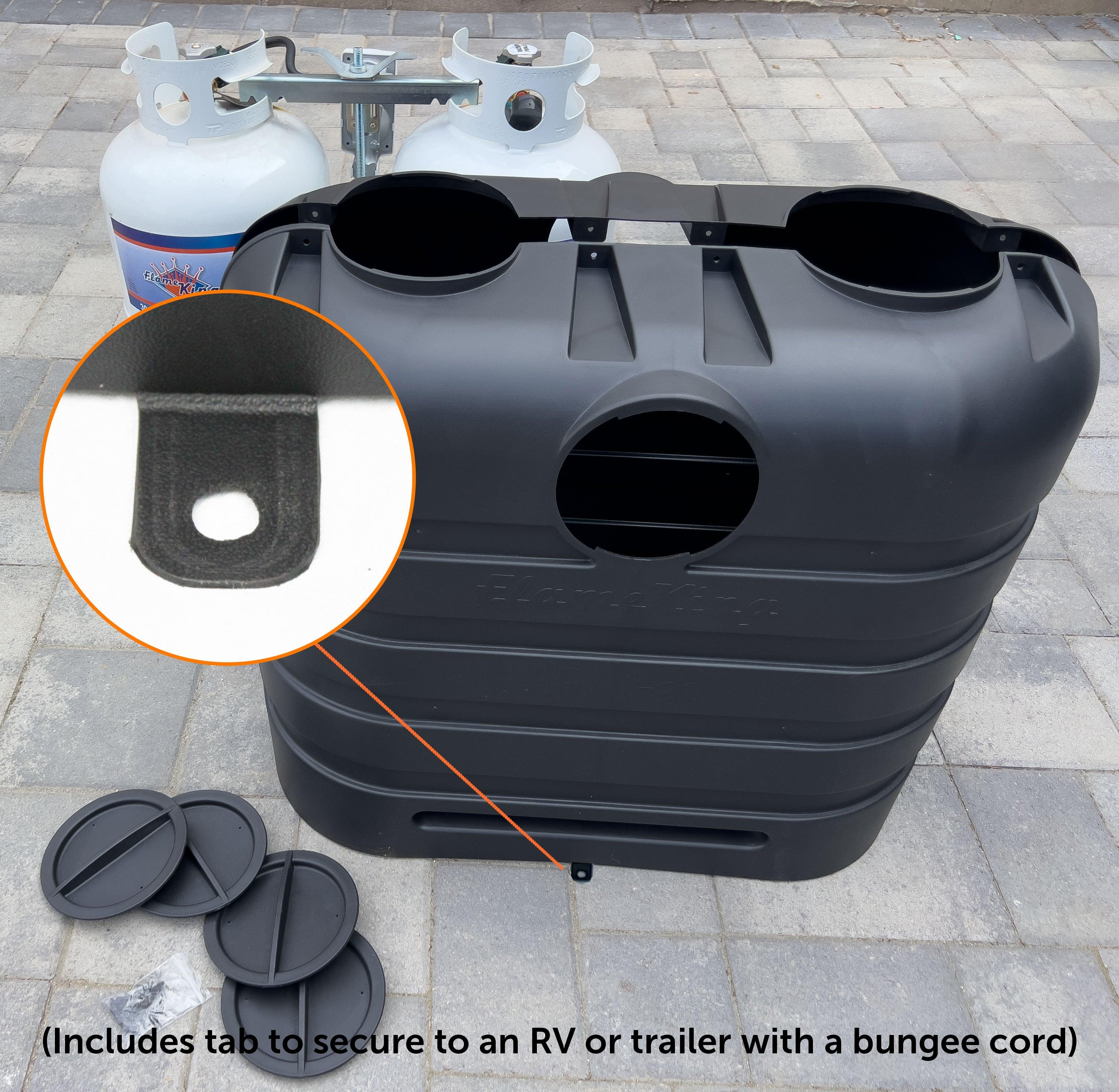 Flame King Dual 30LB LP Propane Tank Light Plastic Heavy Duty Cover RV Trailer Black