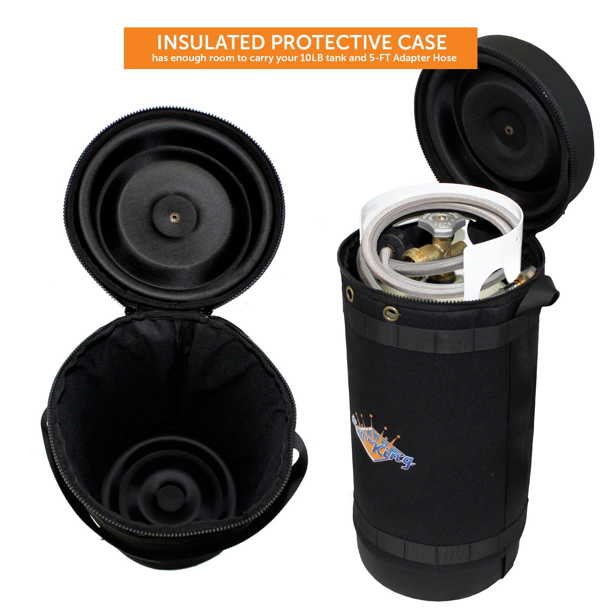 Flame King Propane Gas Hauler Kit 10lb Propane Tank, Adapter Hose and Insulated Protective Carry Case
