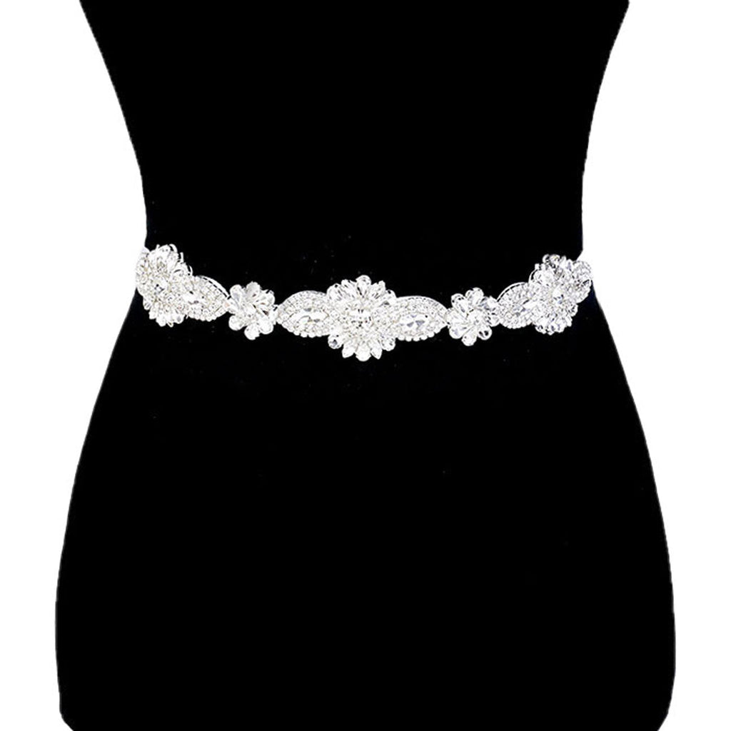 Floral Crystal Sash Ribbon Bridal Wedding Belt Headband