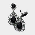 Floral Crystal Teardrop Clip On Evening Earrings
