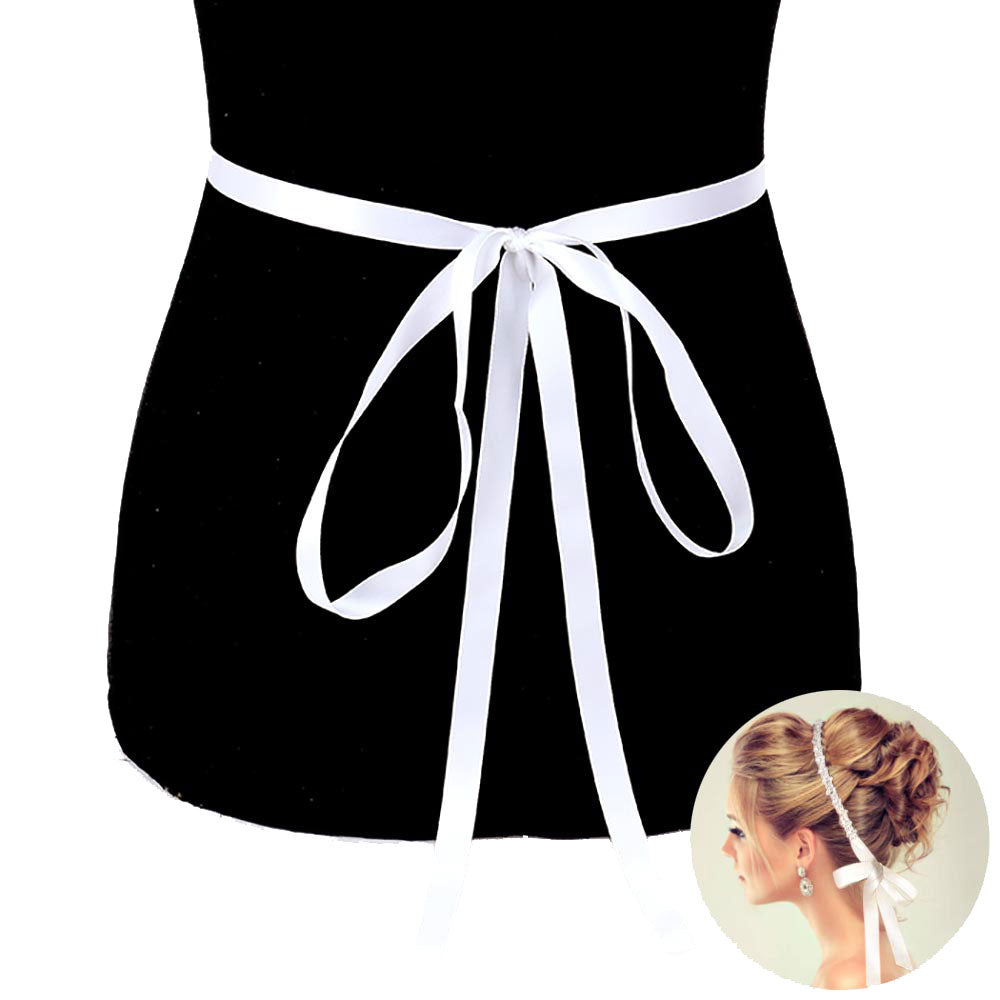 Flower Centered Sash Ribbon Bridal Wedding Belt Headband