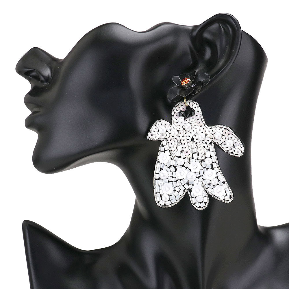 Flower Multi Bead Ghost Earrings Halloween Earrings
