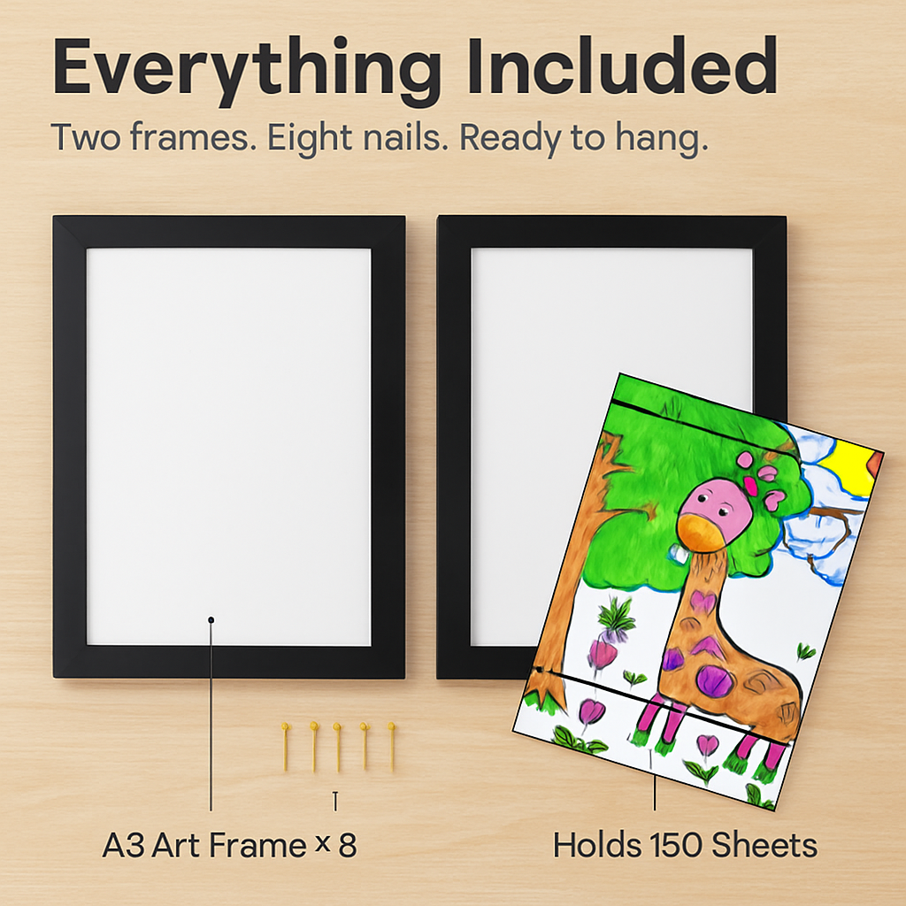 Kids Art Frame - Front-Opening Wooden Display for Artwork