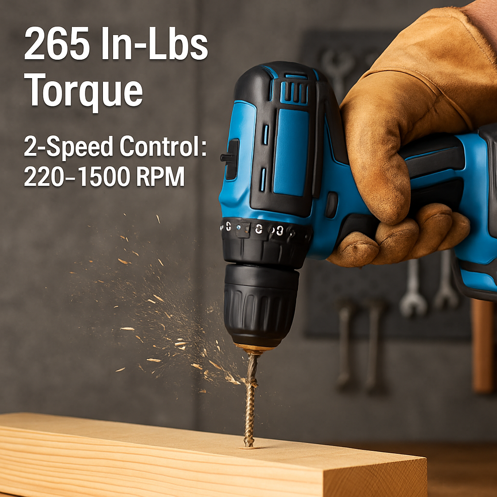 Cordless Drill Set with 2 Batteries, Charger & Bits