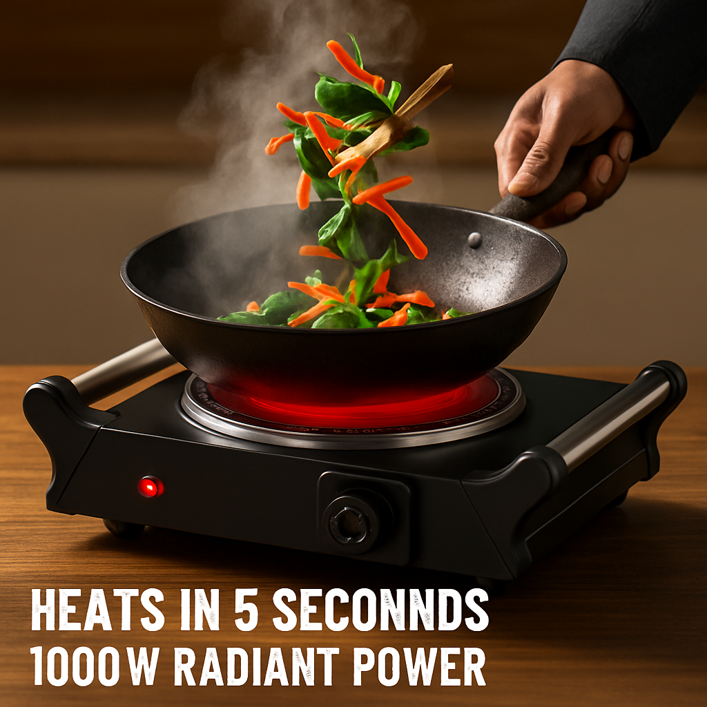 1000W Electric Single Burner Portable Heating Hot Plate Stove Countertop RV Hotplate with 5 Temperature Stepless Adjustments Portable Handles