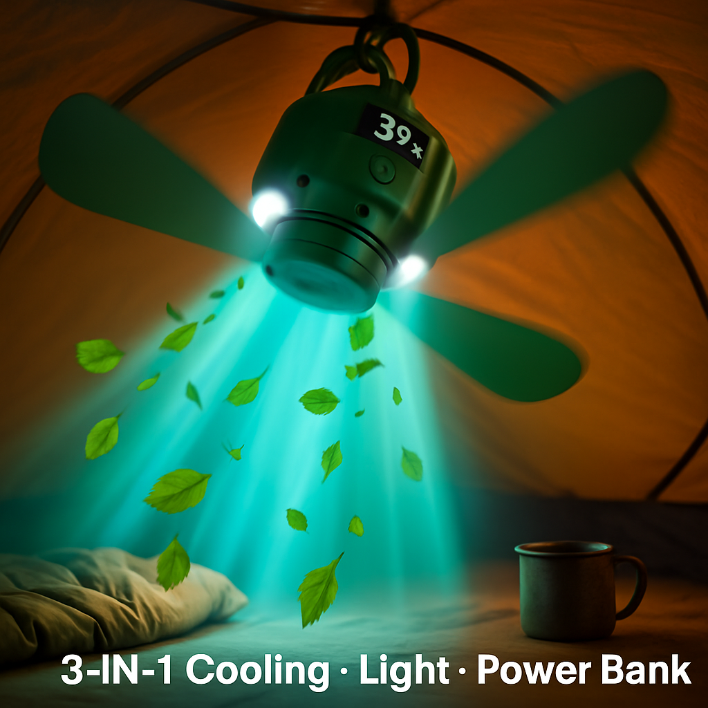 Portable Camping Ceiling LED Fan with 3-Speed Wind & Light
