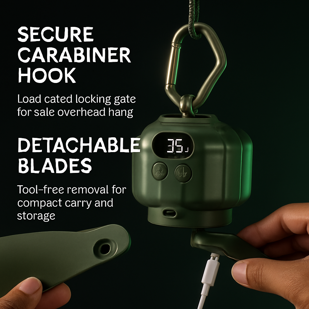 Portable Camping Ceiling LED Fan with 3-Speed Wind & Light