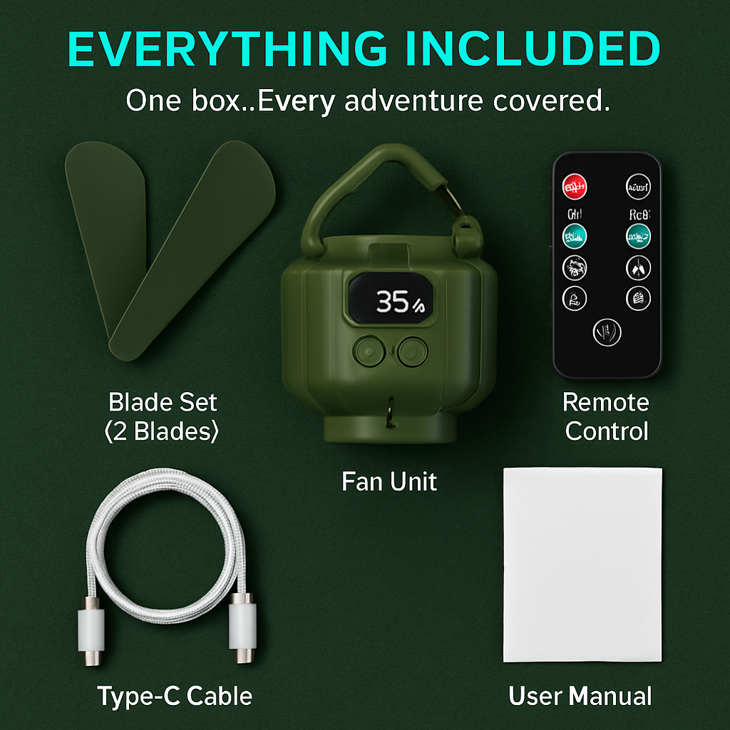 Portable Camping Ceiling LED Fan with 3-Speed Wind & Light
