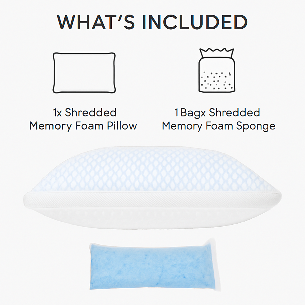 Shredded Memory Foam Pillow - Adjustable, Cooling, Washable