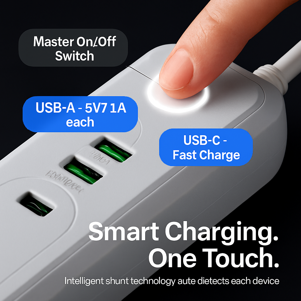 Power Strip with USB Ports and Wall Mount