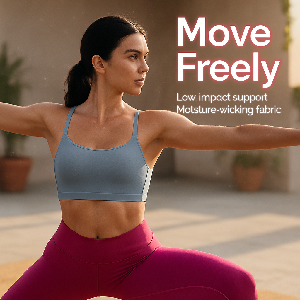 Women Sport Bras with Removable Pads, Low-Impact Square Neck