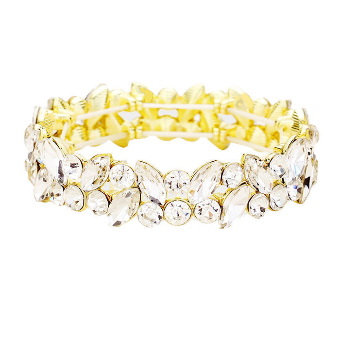 Glass Crystal Marquise Stone Cluster Stretch Bracelet