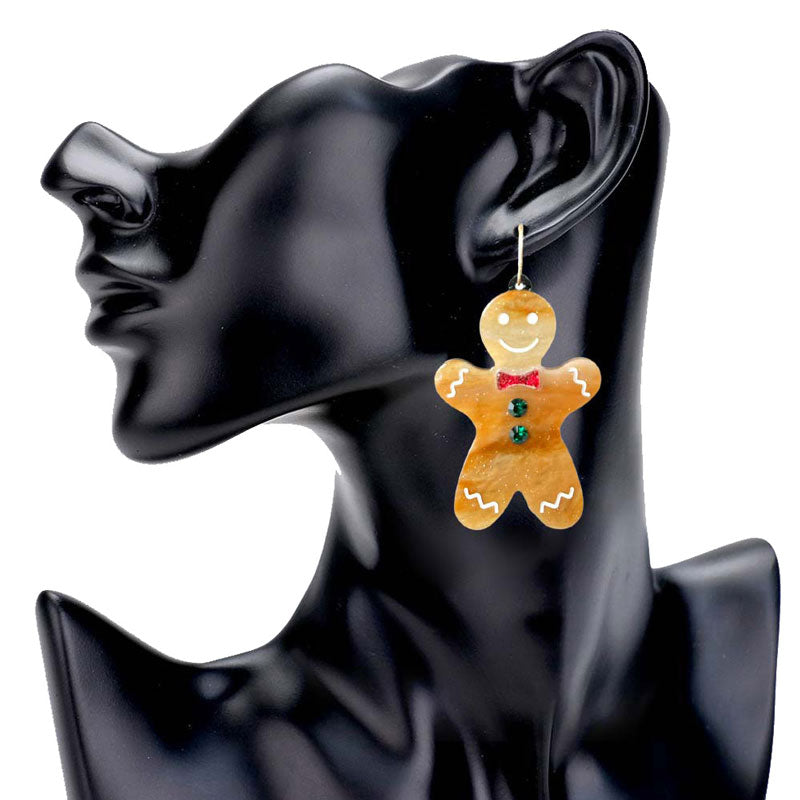 Glittered Resin Gingerbread Man Dangle Earrings