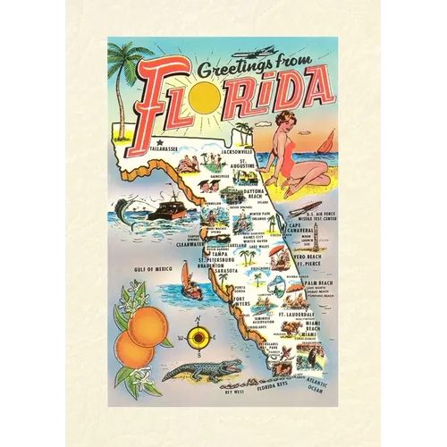 Vintage Lined Notebook Greetings from Florida, Map - Paperback
