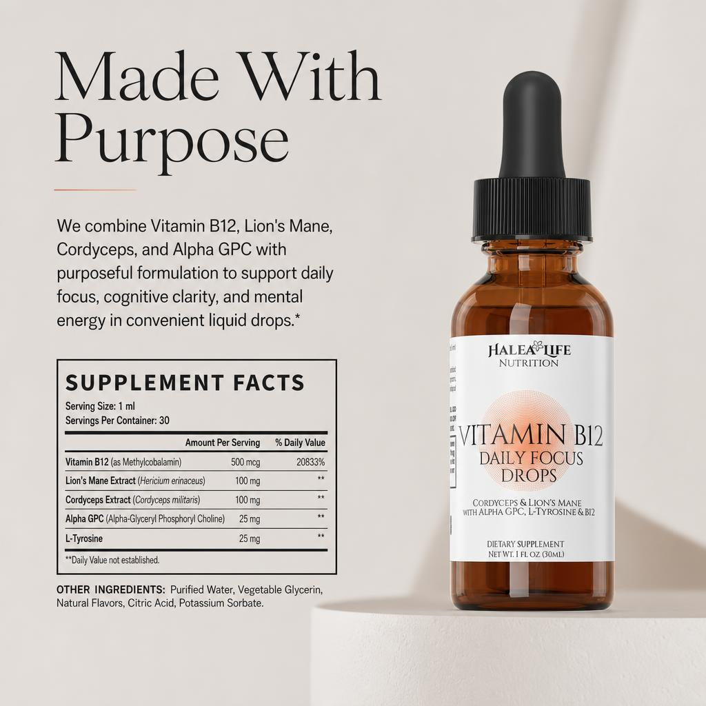 Vitamin B12 Daily Focus Drops with Lion’s Mane, Cordyceps & Alpha GPC