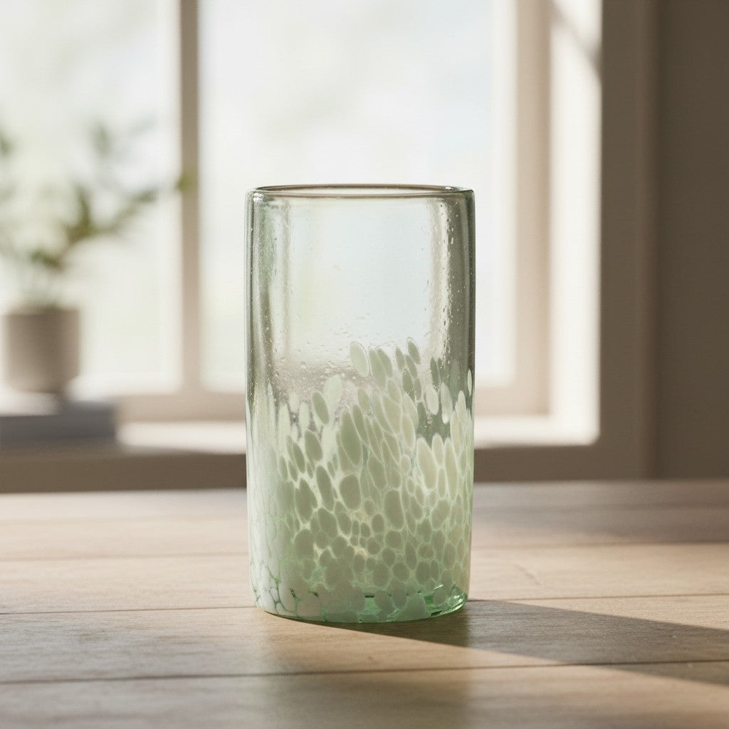Hand-Blown Mexican Highball Glass | White & Clear Artisan Design