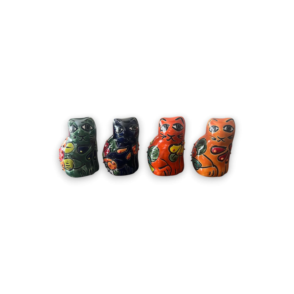 Set of 2 Small Talavera Cat Statues | Handmade Mexican Figurines