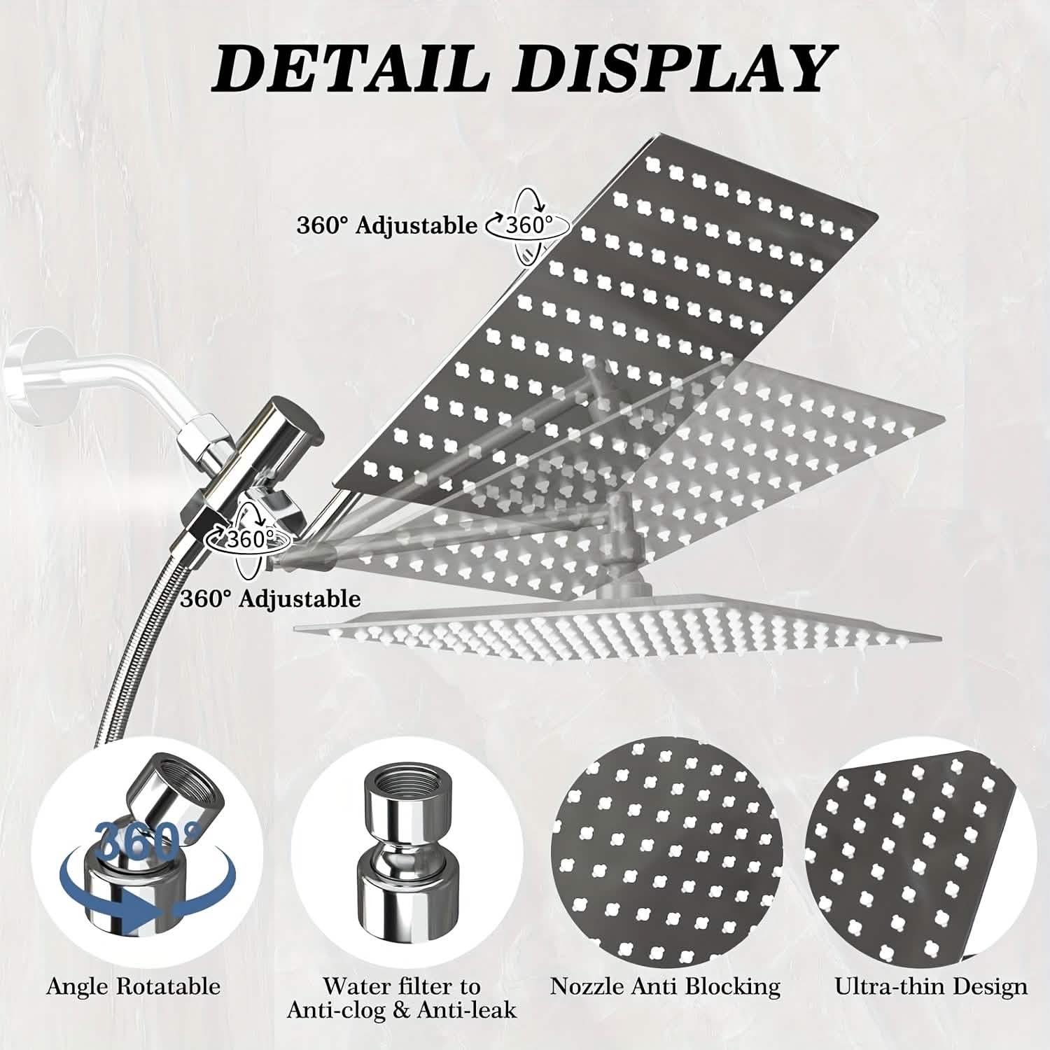 High Pressure Rainfall & Handheld Shower Head – Adjustable, Chrome/Black - PhishStones Products