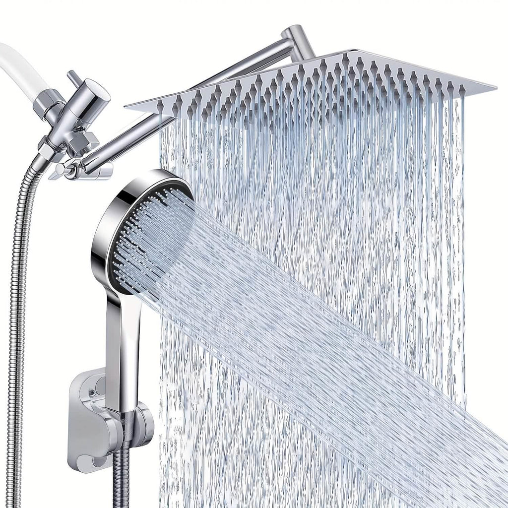 High Pressure Rainfall & Handheld Shower Head – Adjustable, Chrome/Black - PhishStones Products