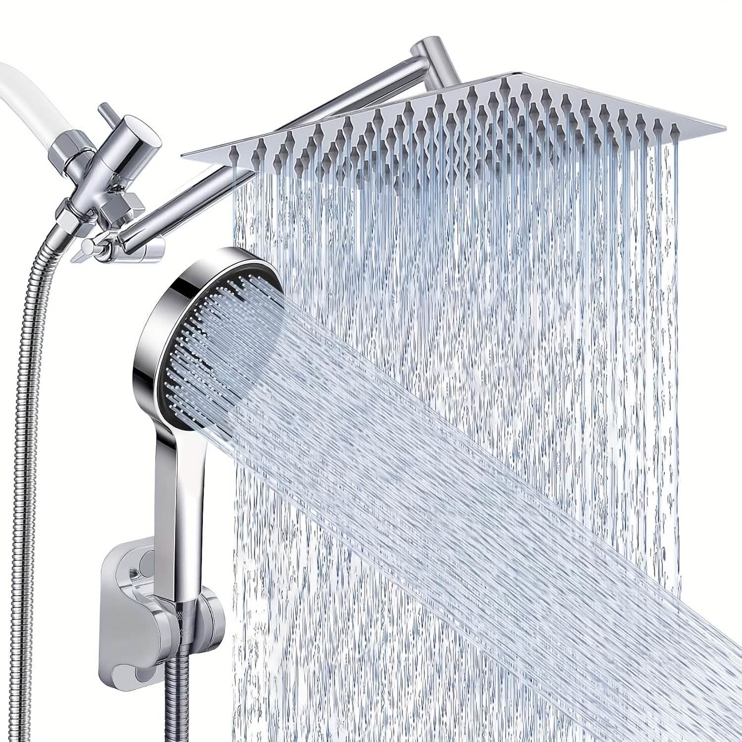 High Pressure Rainfall & Handheld Shower Head – Adjustable, Chrome/Black - PhishStones Products