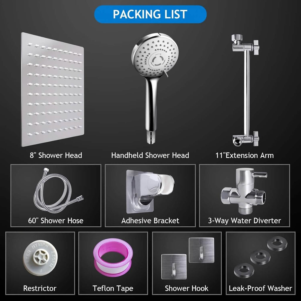 High Pressure Rainfall & Handheld Shower Head – Adjustable, Chrome/Black - PhishStones Products