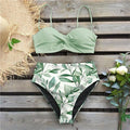 High Waist Bikini Set Women  Bikini Flower Swimwear Women High Waist Bikini Halter Two Piece Bathing Suits Tummy Control Swimsuit Push Up Swimwear Vintage Halter Neck Swimsuit Female Green Bathing Suit