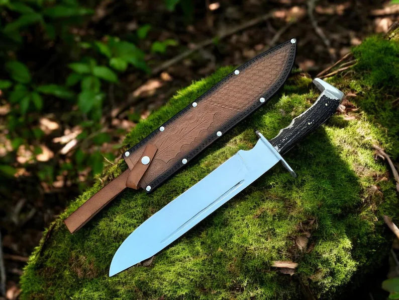 Highlander Stag Handle Knife– 18" Custom Handmade D2 Steel Blade - PhishStones Products