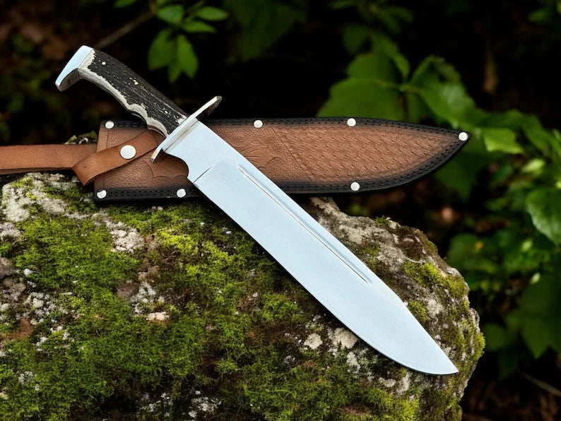 Highlander Stag Handle Knife– 18" Custom Handmade D2 Steel Blade - PhishStones Products