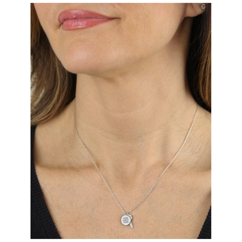 GreaterGood Brushed Silver-Tone Home Sweet Home Necklace with Dual Pendants