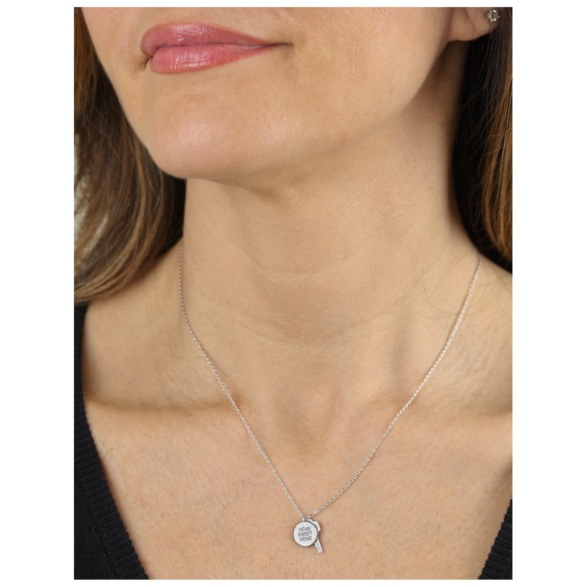 GreaterGood Brushed Silver-Tone Home Sweet Home Necklace with Dual Pendants