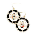 Honey Bee Accented Faux Suede Metal Chain Hoop Earrings
