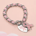 Hope Pink Ribbon Awareness Charm Chain Toggle Bracelet