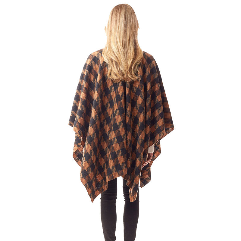 Houndstooth Printed Ruana Poncho Houndstooth Open Poncho