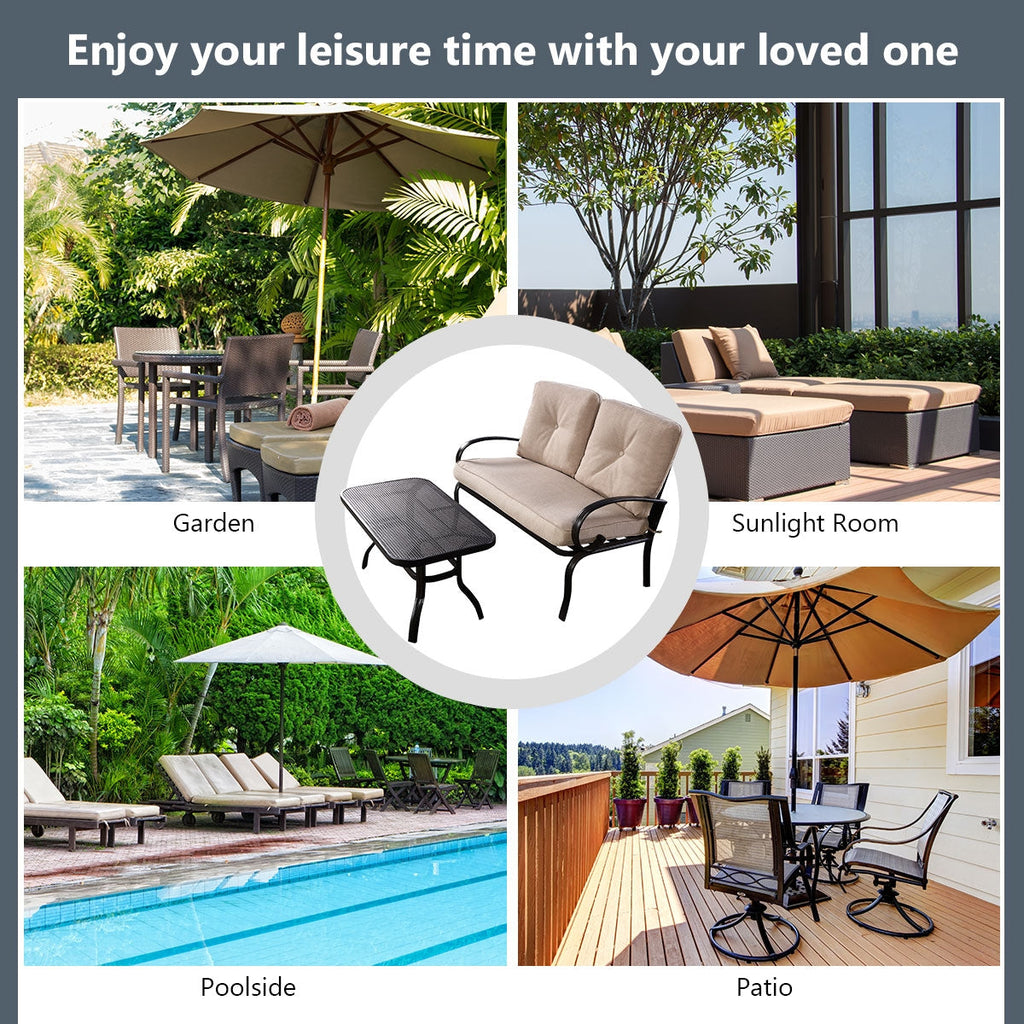 2 Pieces Patio Outdoor Cushioned Coffee Table Seat